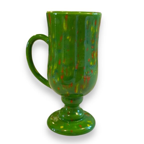 Vintage 70s Handmade Ceramic Psychedelic Green Yellow Orange Irish Coffee Mug - Picture 1 of 16
